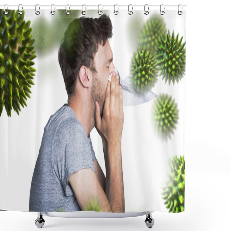 Personality  Man Blowing Nose Against Virus Shower Curtains