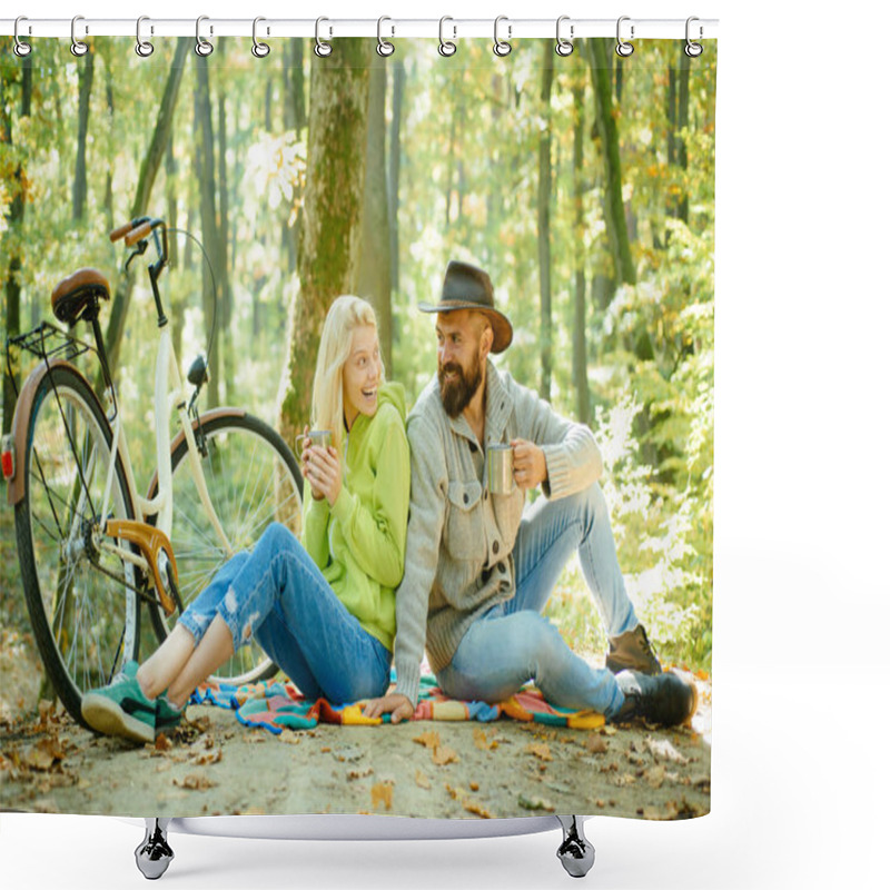 Personality  Happy Young Friends In Park On Sunny Autumn Day. Enjoying Good Weather. Shower Curtains