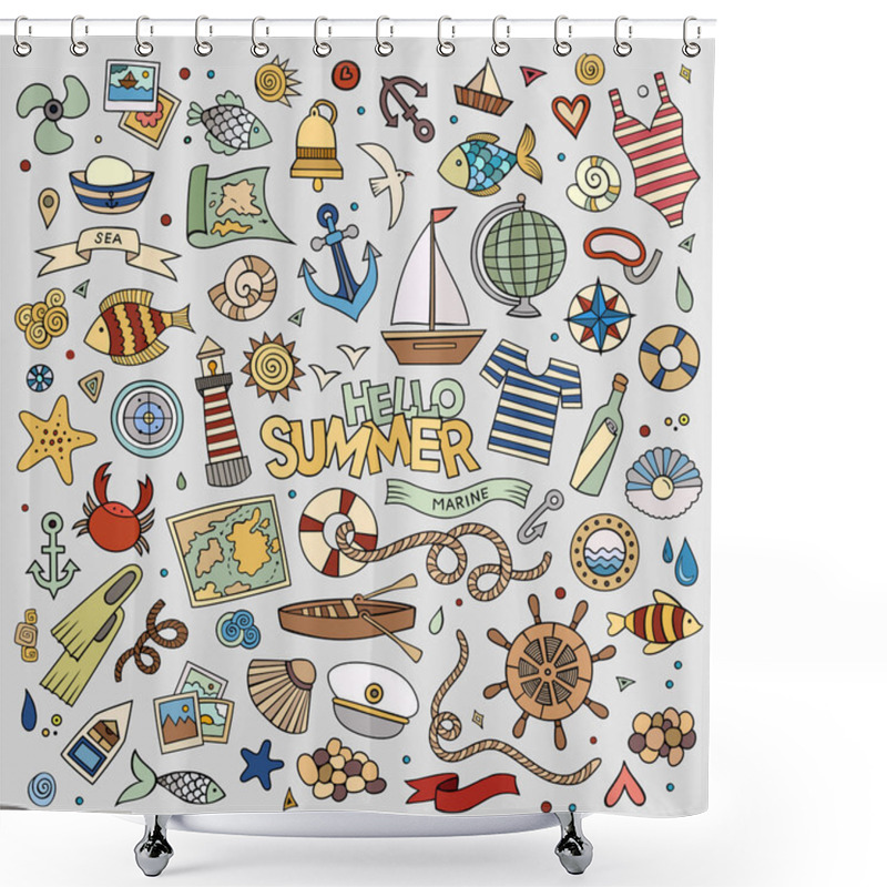 Personality  Marine Nautical Hand Vector Symbols And Objects Shower Curtains