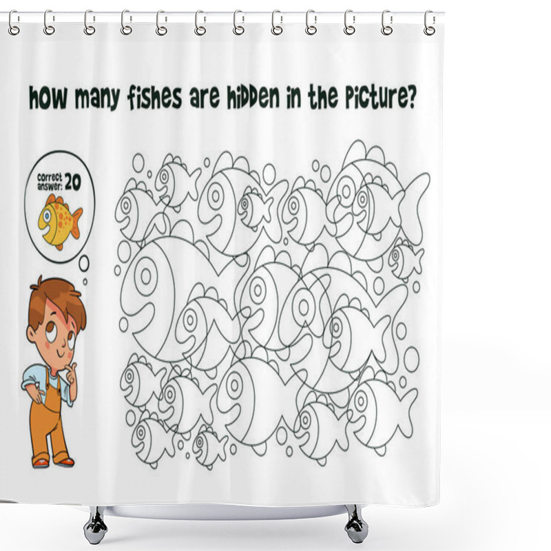 Personality  Count How Many Fishes Are Hidden In The Picture. How Many Items Are In Picture. Educational Game For Children. Colorful Cartoon Characters. Funny Vector Illustration. Isolated On White Background Shower Curtains