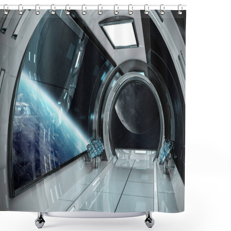 Personality  Spaceship Interior With View On Earth 3D Rendering Elements Of T Shower Curtains