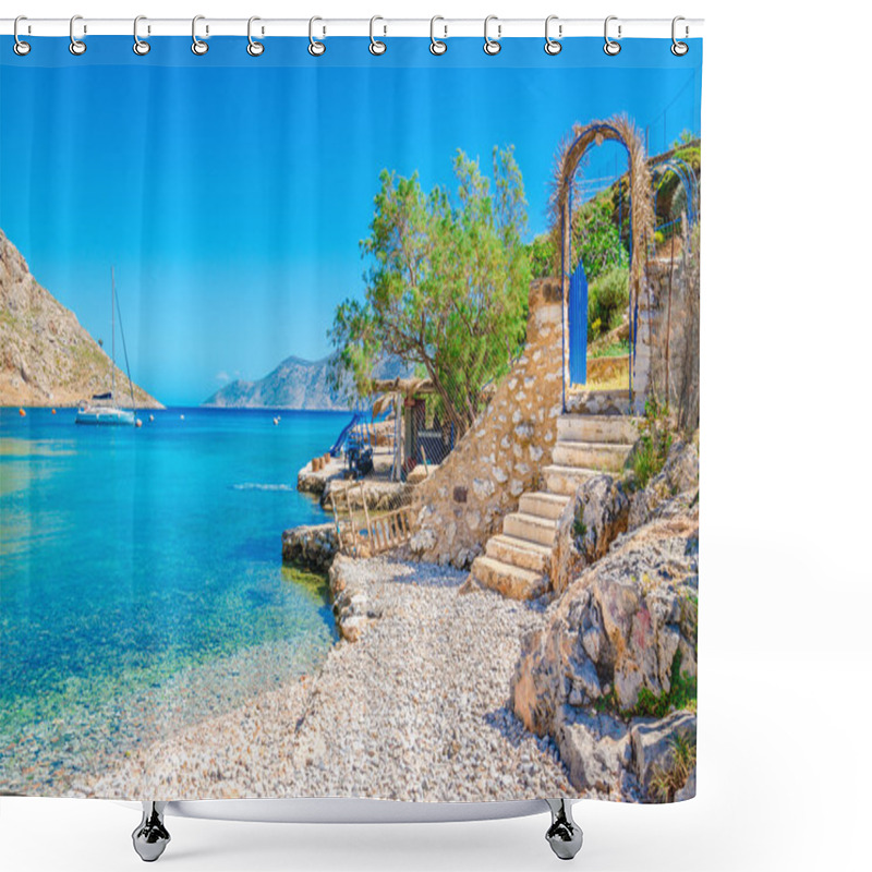 Personality  Stairs From Sandy Beach On Greece Island Kalymnos Shower Curtains