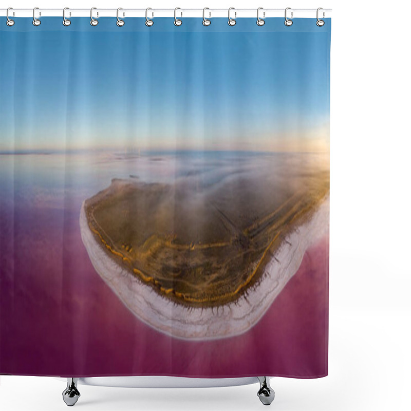 Personality  Aerial View Of A Wind Turbines At Lemurian Pink Salt Lake, Ukraine. Shower Curtains