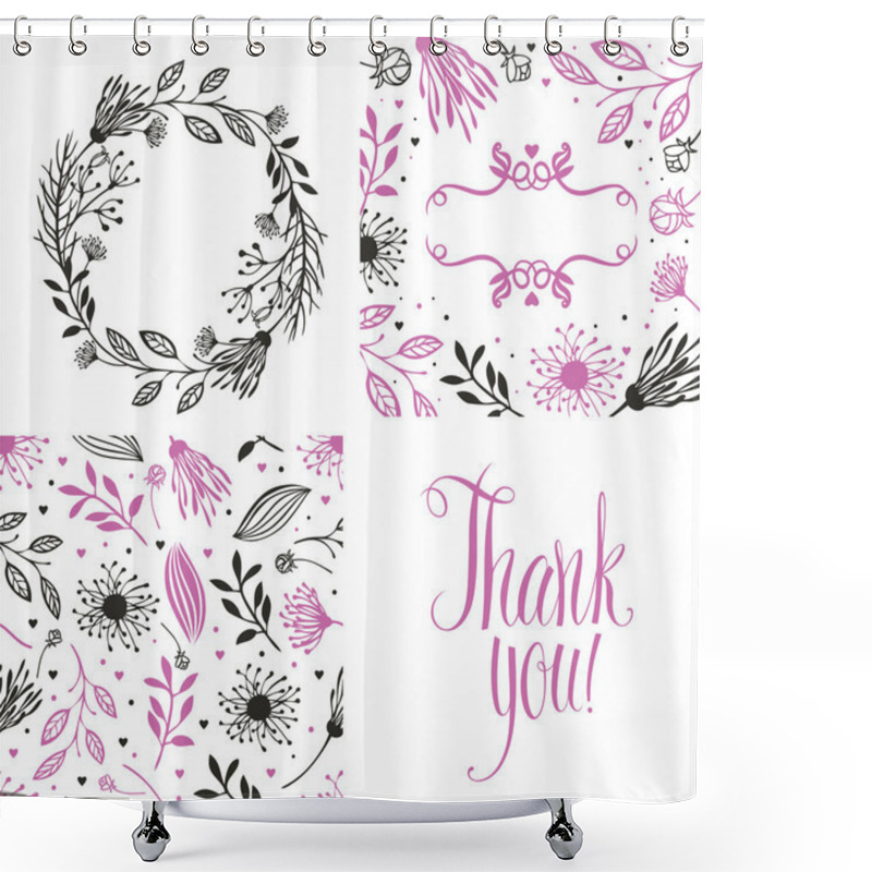 Personality  Round Frame Of Flowers, Pattern And Thank You Card Shower Curtains