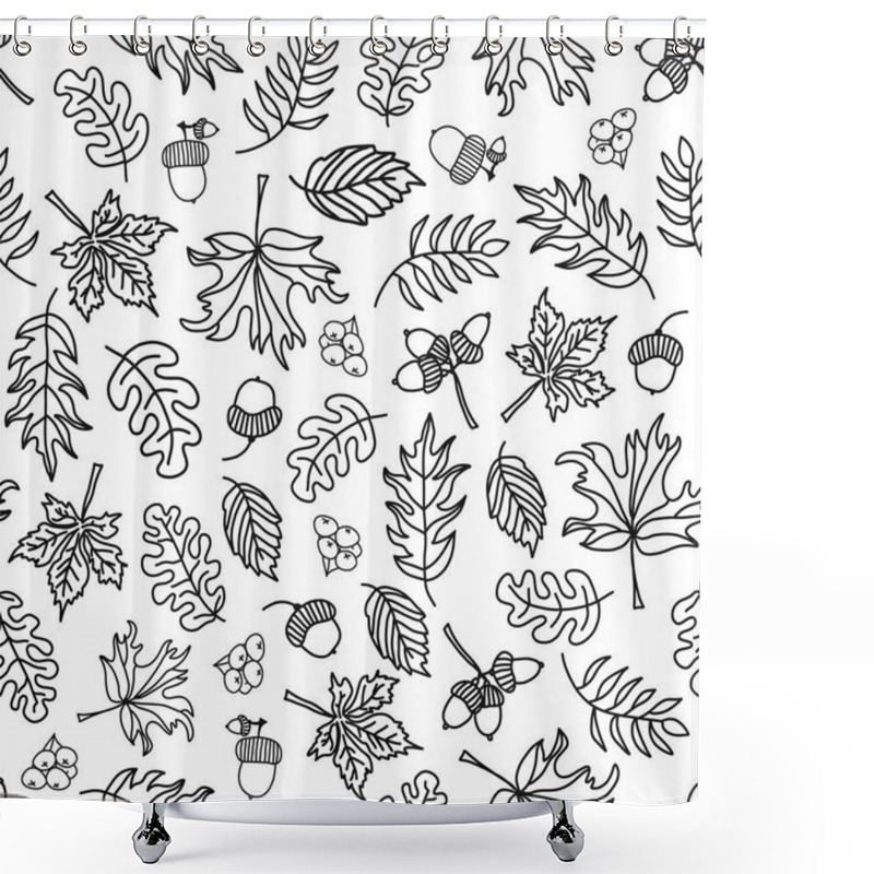 Personality  Seamless Vector Doodle Leaf Background Monochrome Shower Curtains