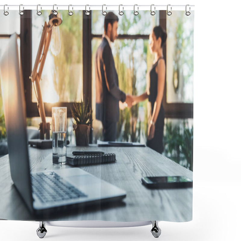 Personality  Office Desk With Laptop Shower Curtains