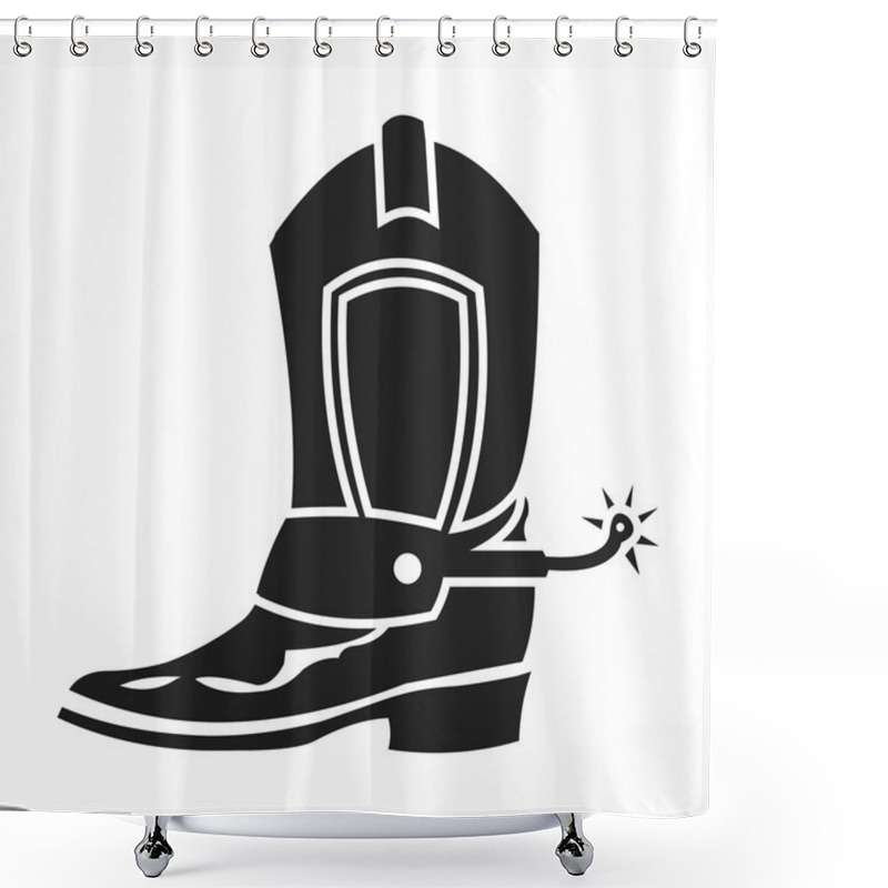 Personality  Cowboy Boot Icon In Black Style Isolated On White Background. Wlid West Symbol Stock Vector Illustration. Shower Curtains