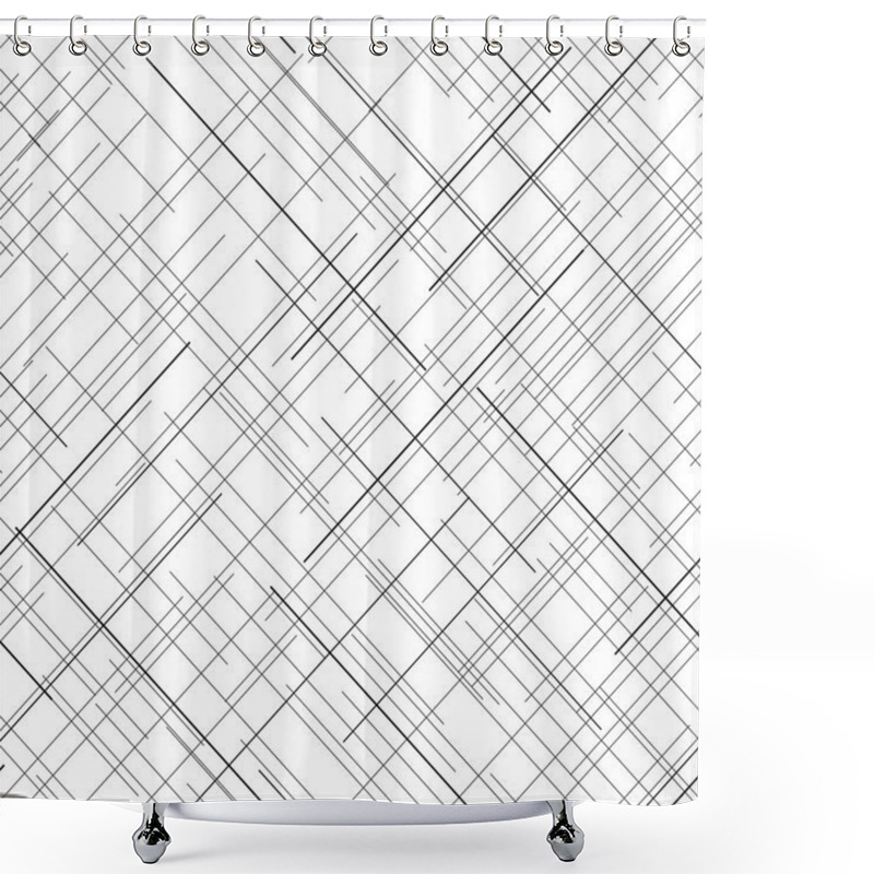 Personality  Monochrome Seamless Pattern. Diagonal Random Lines. Abstract Tex Shower Curtains