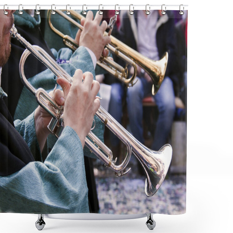 Personality  Trumpet Of A Musical Band On The Street In Moors And Christians Shower Curtains