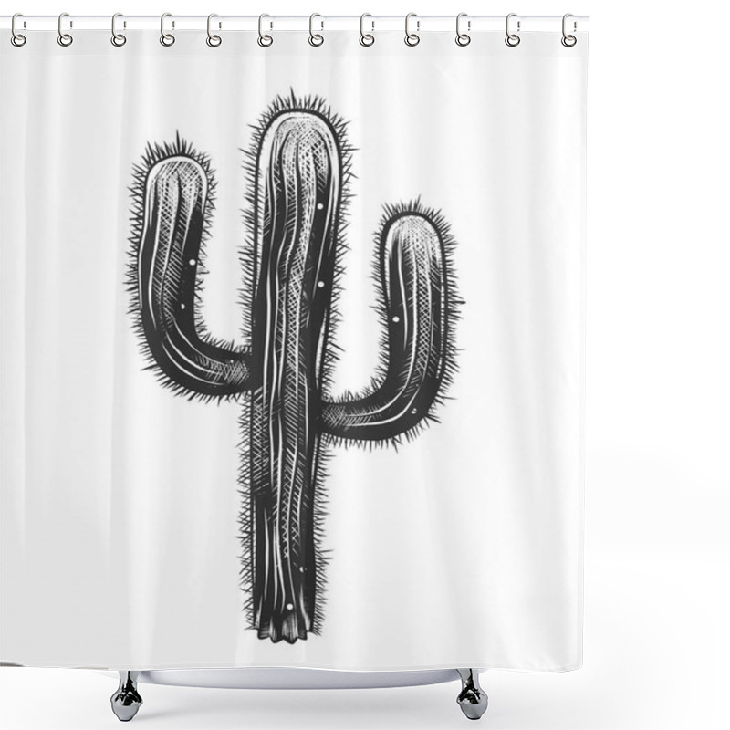 Personality  Vector Engraved Style Illustration For Posters, Decoration And Print. Hand Drawn Sketch Of Cactus In Monochrome Isolated On White Background. Detailed Vintage Woodcut Style Drawing. Shower Curtains