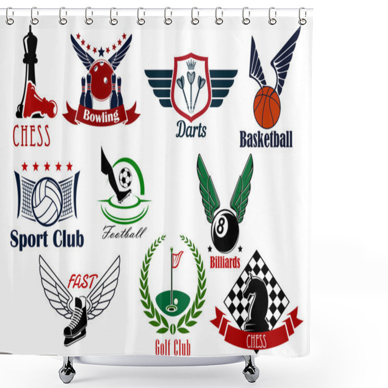 Personality  Sporting Game Or Team Emblems In Retro Style Shower Curtains