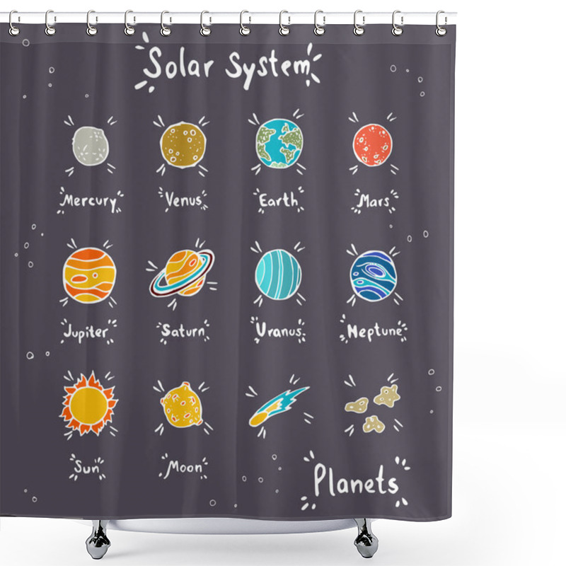 Personality  Set Of Hand Drawn Doodle Planets Shower Curtains