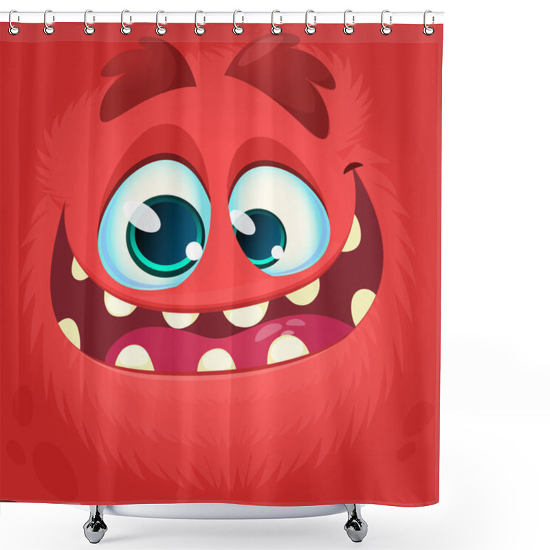 Personality  Cartoon Monster Face. Vector Halloween Red Monster Avatar With Wide Smile Shower Curtains