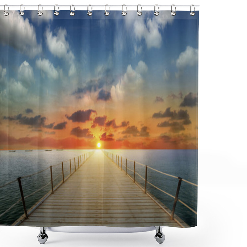 Personality  Golden Sunset On The Sea Shower Curtains