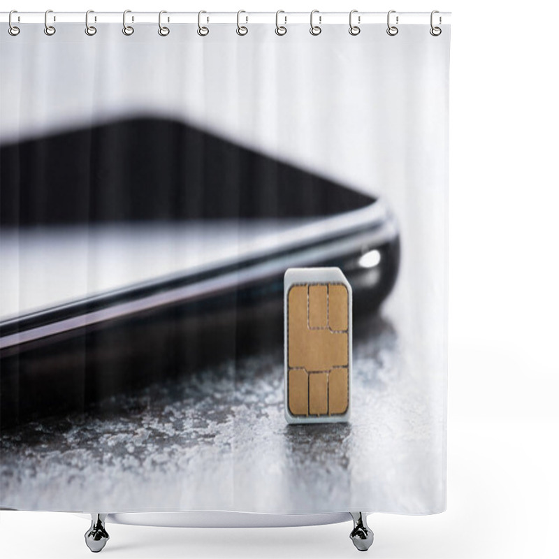 Personality  Close-up Of Sim Card And Smartphone On Rough Background Shower Curtains