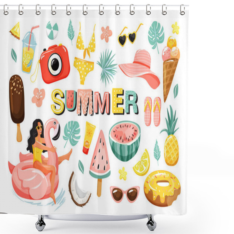 Personality  Set Of Summer Cute Elements. Shower Curtains