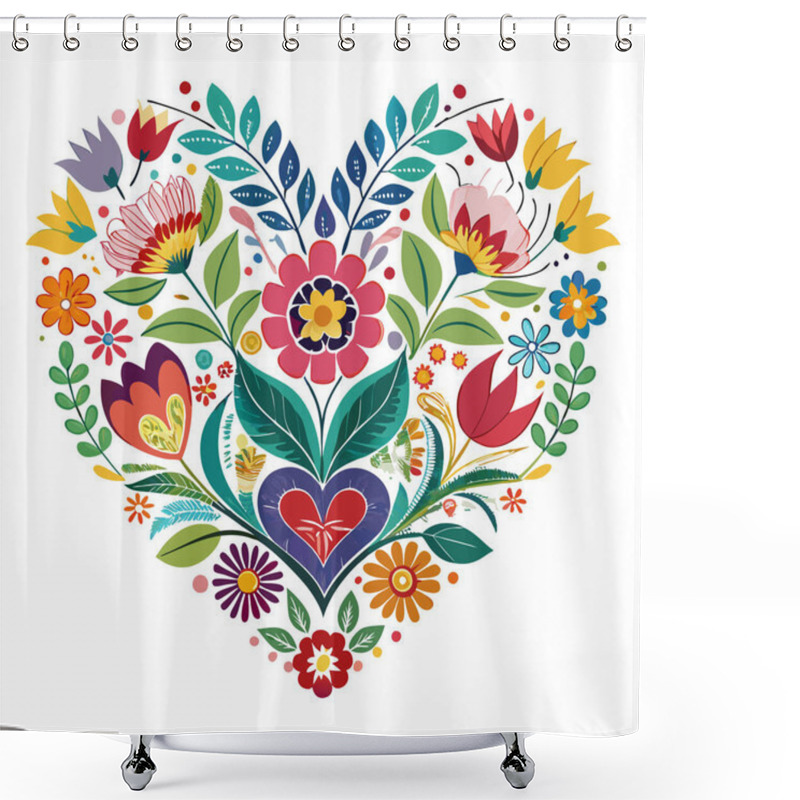 Personality  Vibrant Heart Illustration Made Of Flowers And Leaves Shower Curtains