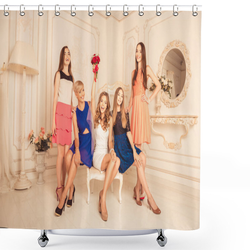 Personality  Cheerful Girls Celebrating A Bachelorette Party Shower Curtains