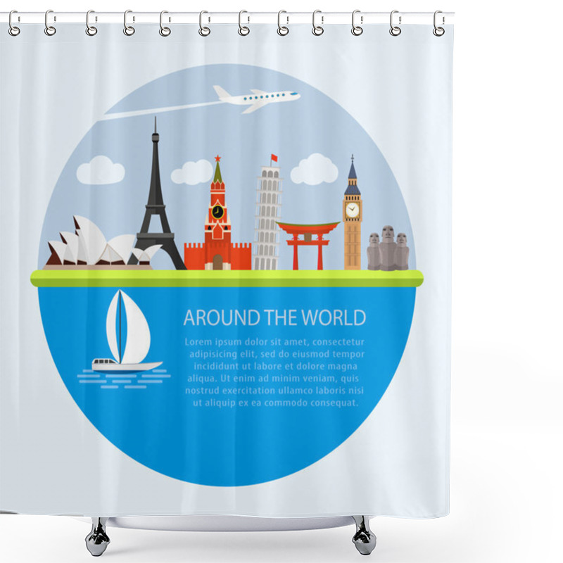 Personality  Vector Illustration Composition With World Famous Landmarks Shower Curtains