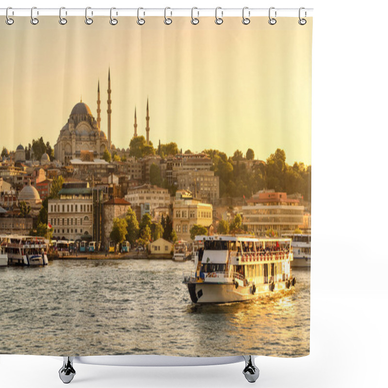 Personality  Tourist Boat Sails On The Golden Horn In Istanbul Shower Curtains