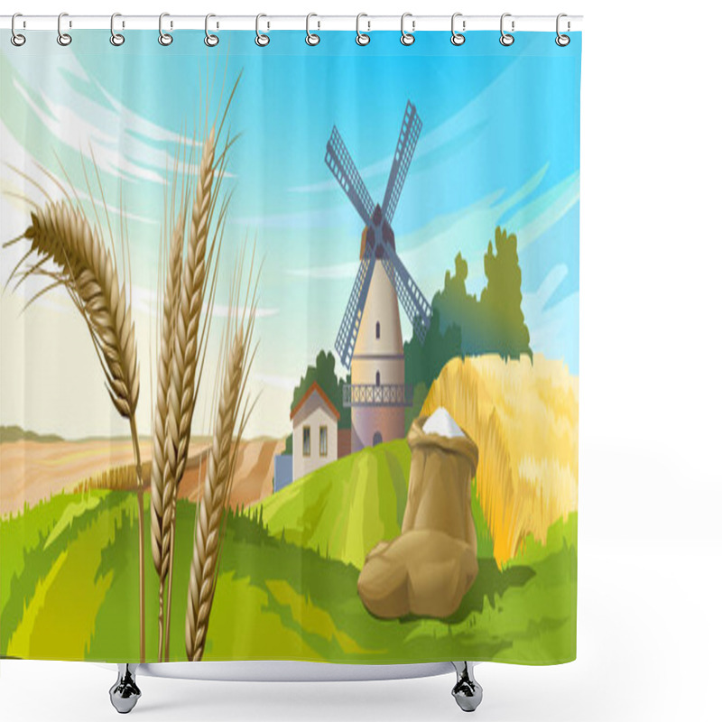 Personality  Vector Illustration Rural Summer Landscape Shower Curtains