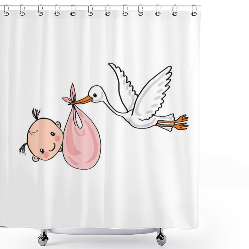 Personality  Stork Carrying A Girl Shower Curtains