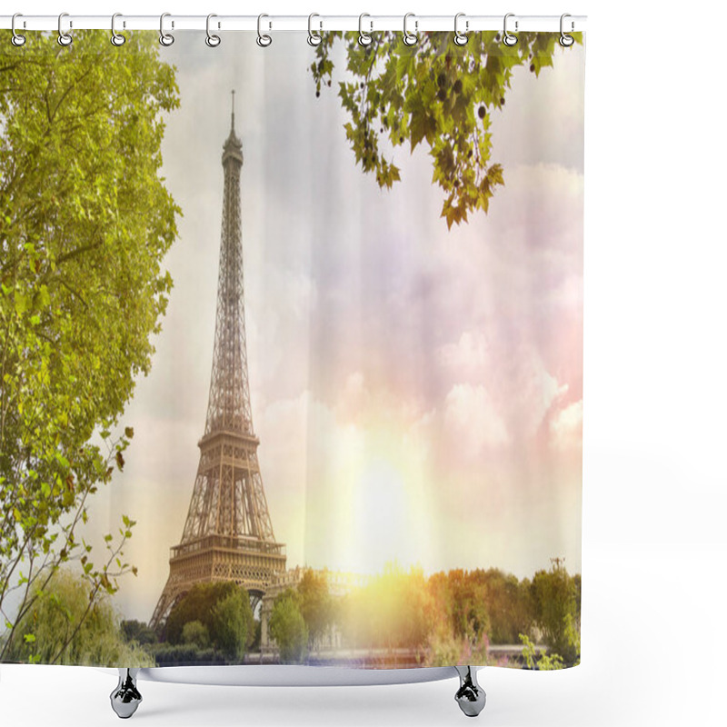 Personality  Eiffel Tower Sunset. Shower Curtains