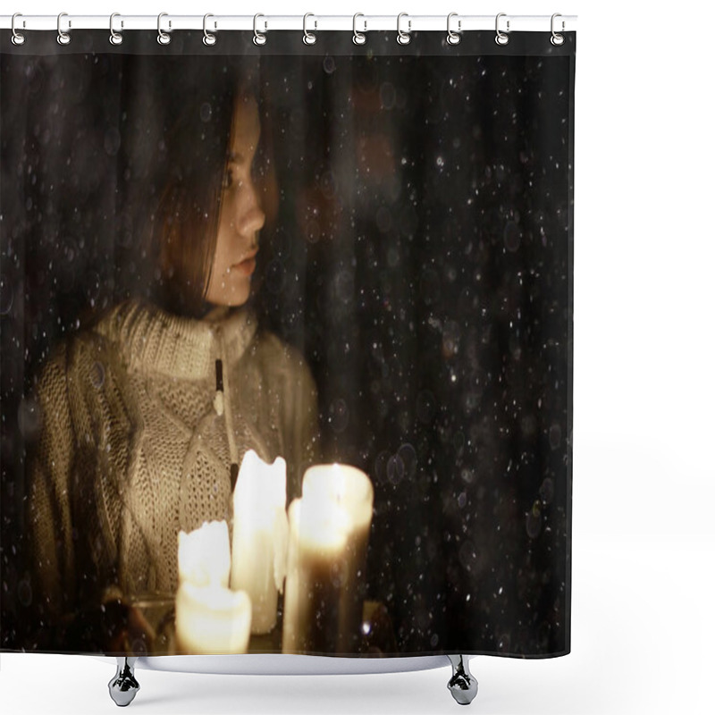 Personality  Young Woman With Candles  Shower Curtains