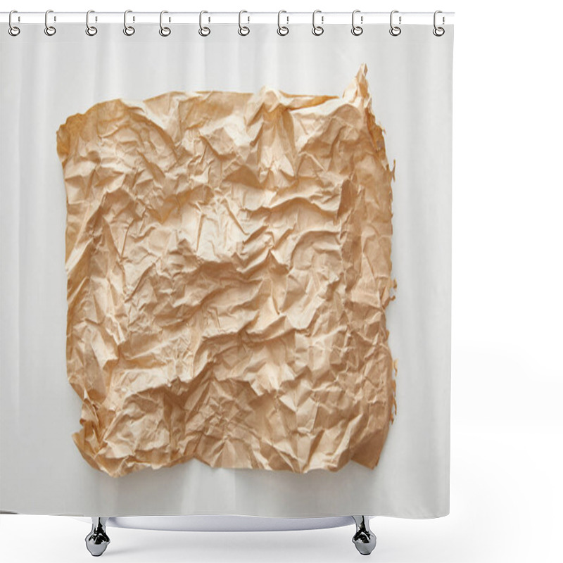 Personality  Top View Of Empty Crumpled Craft Paper On White Background Shower Curtains