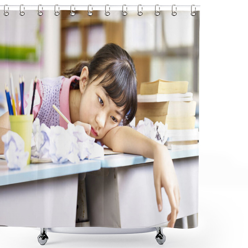 Personality  Frustrated Asian Elementary School Girl Shower Curtains