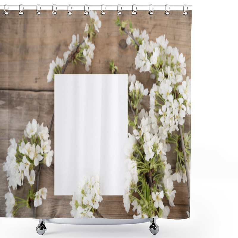 Personality  Spring Floral Blooming Cherry Branches Background For Easter, Mother's Day, Or Greeting Cards, Blank Space, Springtime Floral Arrangement With Hyacinths Shower Curtains