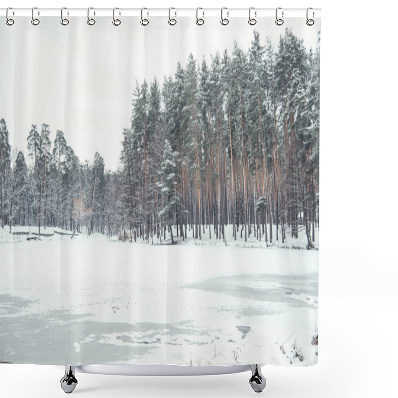 Personality  Frozen Pond And Trees In Snowy Forest Shower Curtains