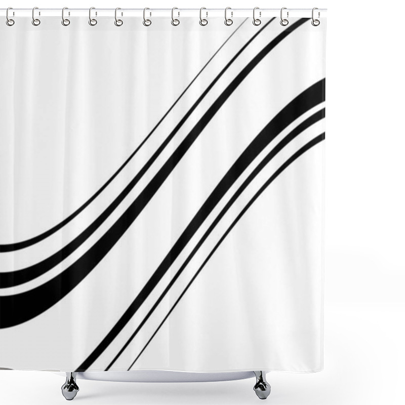 Personality  Wavy, Waving And Undulating, Billowy Diagonal, Skew, Tilt And Oblique Lines, Stripes Abstract Black And White, Monochrome Design Element, Background, Pattern And Texture Shower Curtains