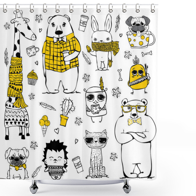 Personality  Set Of Cute Doodle Hipster Animals Shower Curtains