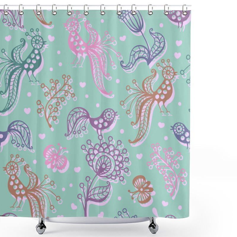 Personality  Cute Seamless Pattern With Birds, Butterflies And Flowers Shower Curtains