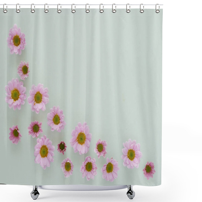 Personality  Photo Of Beautiful Blossoms Of Pink Gerbera Daisies Flowers Texture Pattern On Green Background Shower Curtains