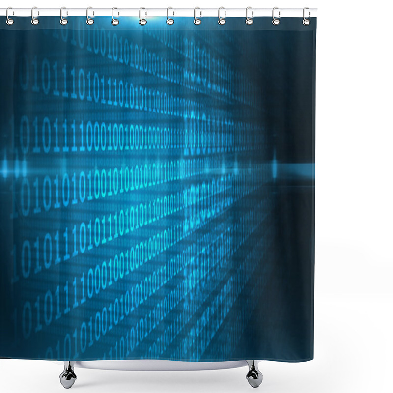 Personality  Shiny Blue Binary Code On Black Background Shower Curtains