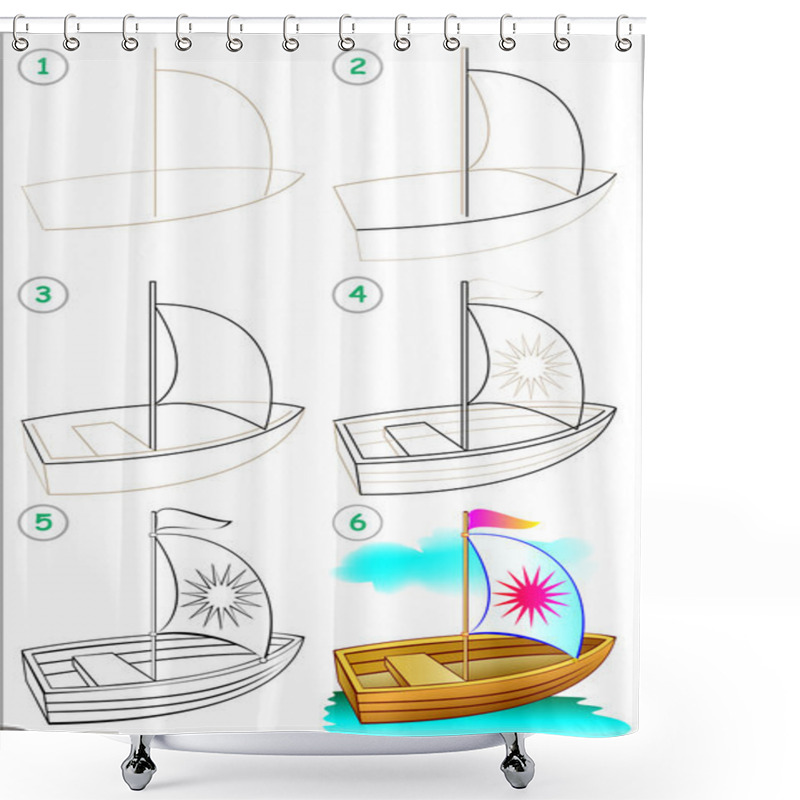 Personality  Page Shows How To Learn Step By Step To Draw A Boat. Shower Curtains