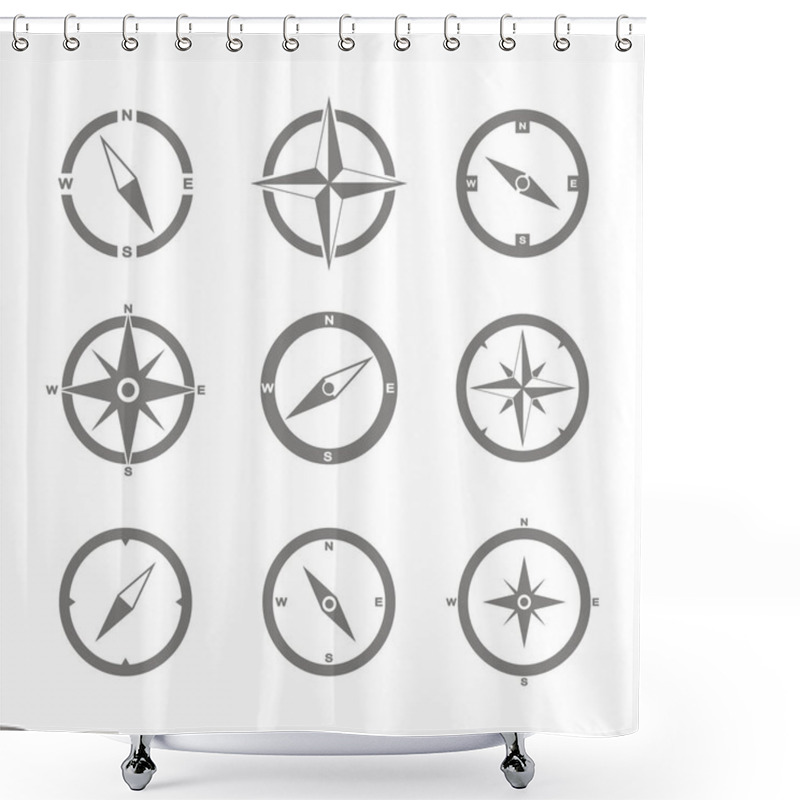 Personality  Set Of Monochrome Icons With Compass For Your Design Shower Curtains