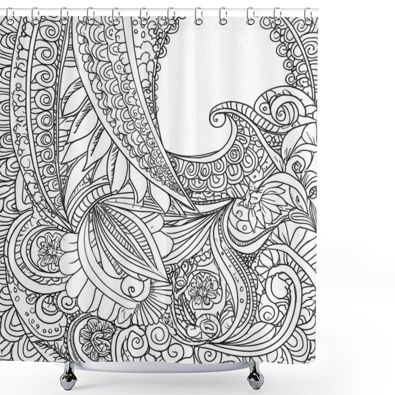 Personality  The Artwork Features A Complex Arrangement Of Floral And Abstract Elements, Inviting Creativity Through Coloring. The Design Offers A Variety Of Shapes And Swirls To Explore. Shower Curtains