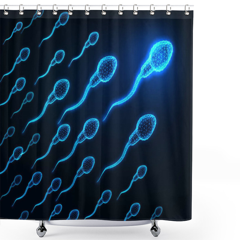 Personality  Futuristic Glowing Low Polygonal Human Sperm Cells On Dark Blue Background. Shower Curtains