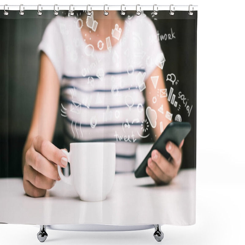 Personality  Woman Using Social Media  Shower Curtains