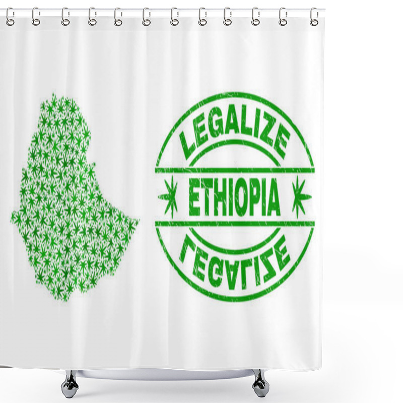 Personality  Marijuana Leaves Collage Ethiopia Map With Legalize Grunge Stamp Seal Shower Curtains