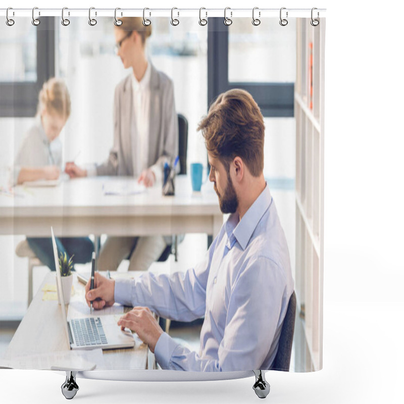 Personality  Bearded Businessman Working In Office Shower Curtains