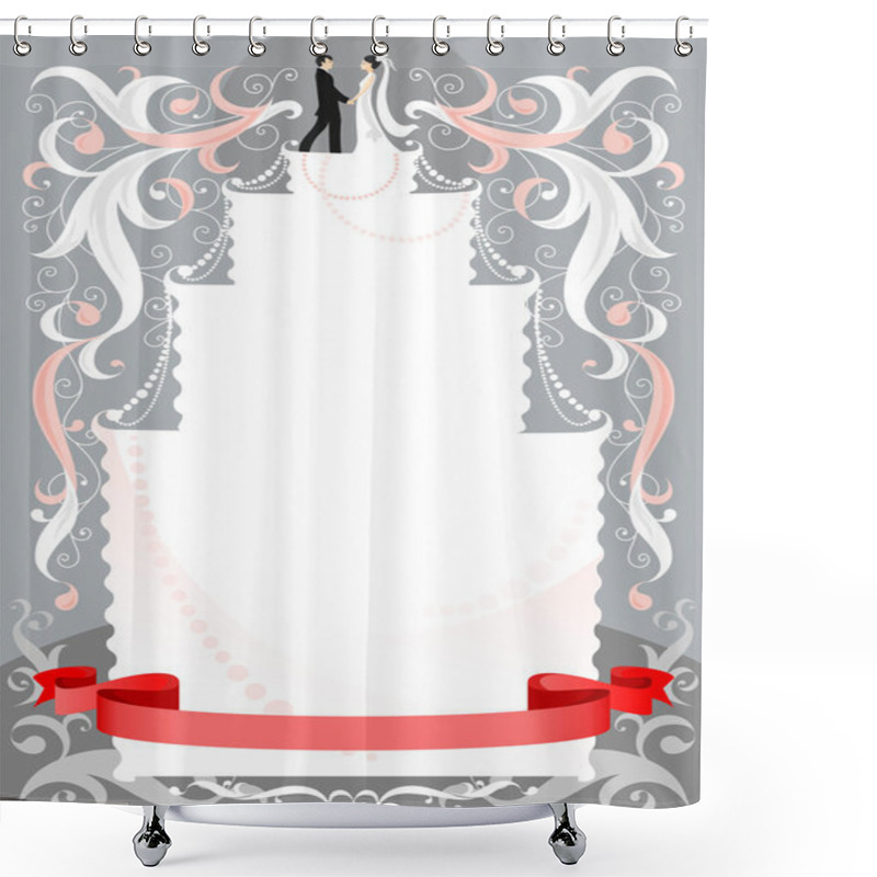 Personality  Wedding Card With Ribbon Shower Curtains