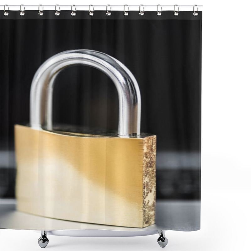 Personality  Selective Focus Of Metal Padlock With Copy Space In Office  Shower Curtains