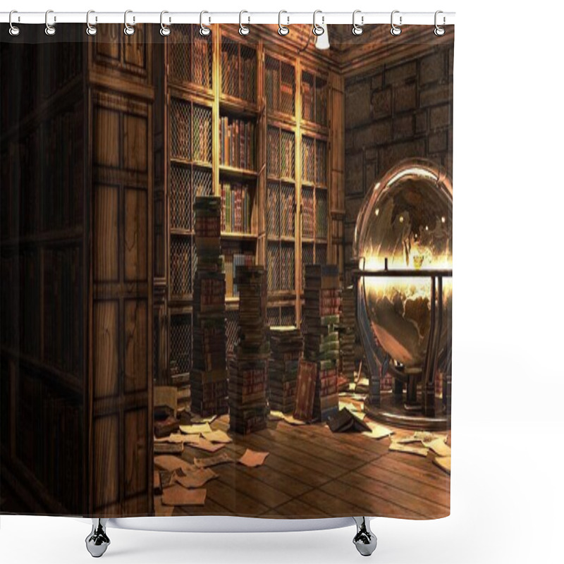 Personality  Academy Building Library Fantasy Architecture, 3D Illustration, 3D Rendering Shower Curtains