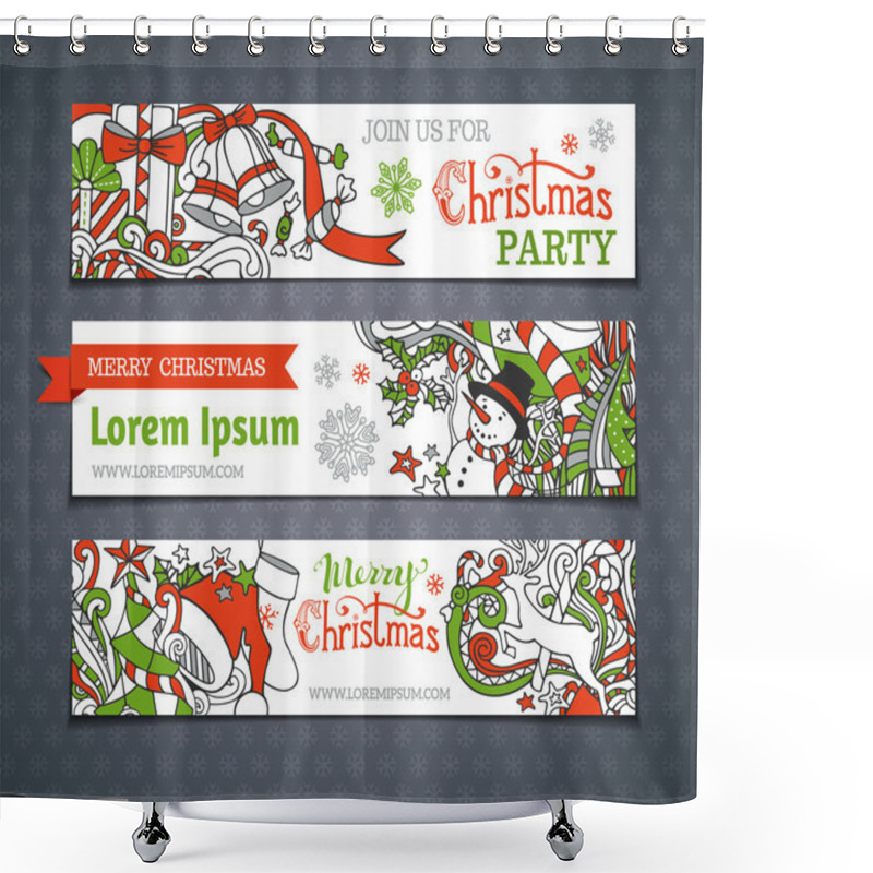 Personality  Vector Set Of Cartoon Christmas Banners. Shower Curtains