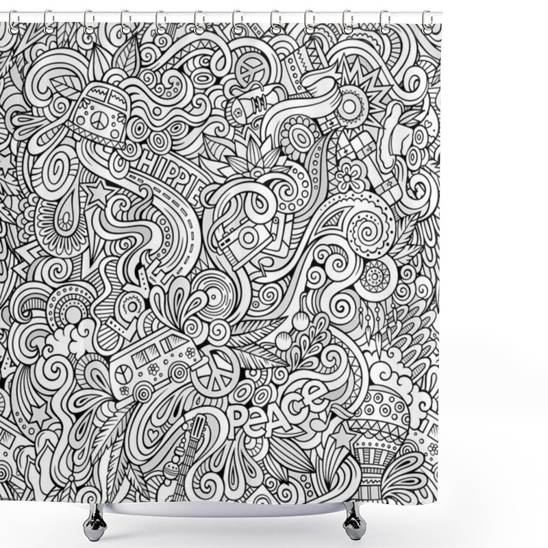 Personality  Cartoon Hand-drawn Doodles On The Subject Of Hippie Style Theme Shower Curtains