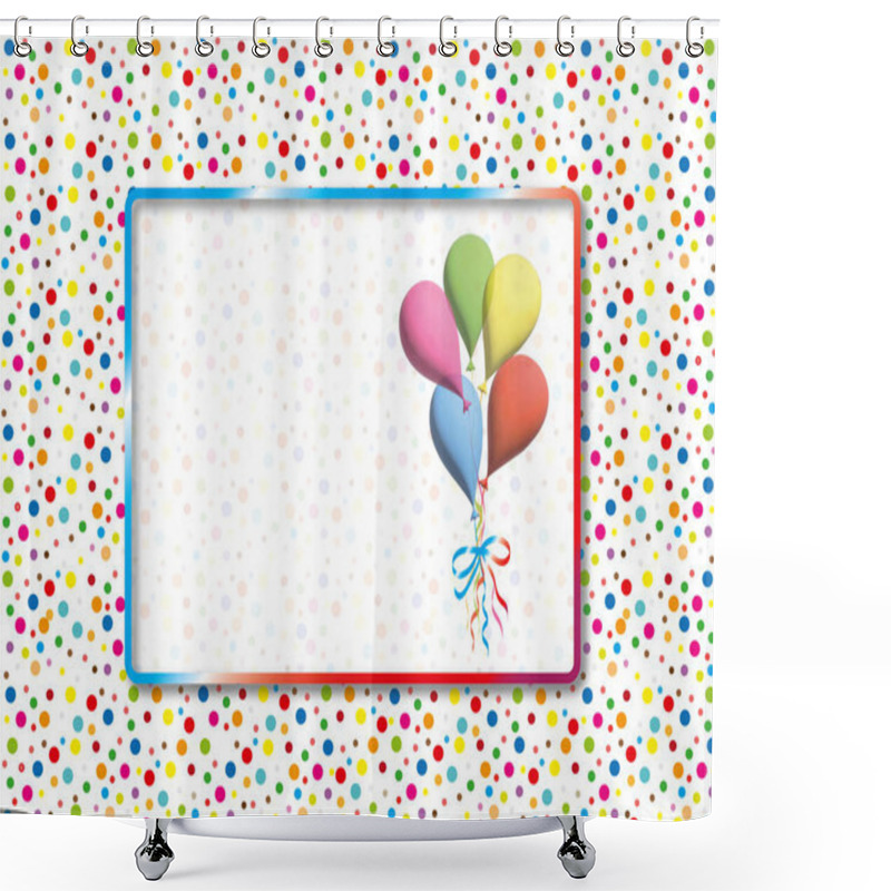 Personality  A Bouquet Of Congratulatory Balloons In A Frame For A Party. Air Balloons In Empty Frame On Dotted Background For Boys And Girls. Baby Invitation, Greeting Card, Postcard Concept, Design. Vector, Jpg. Shower Curtains